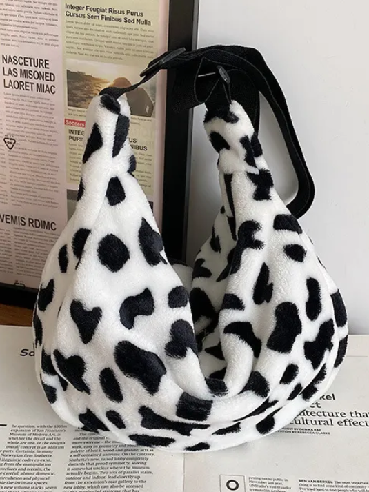 Women's Plush Cow Printed Shoulder Bag