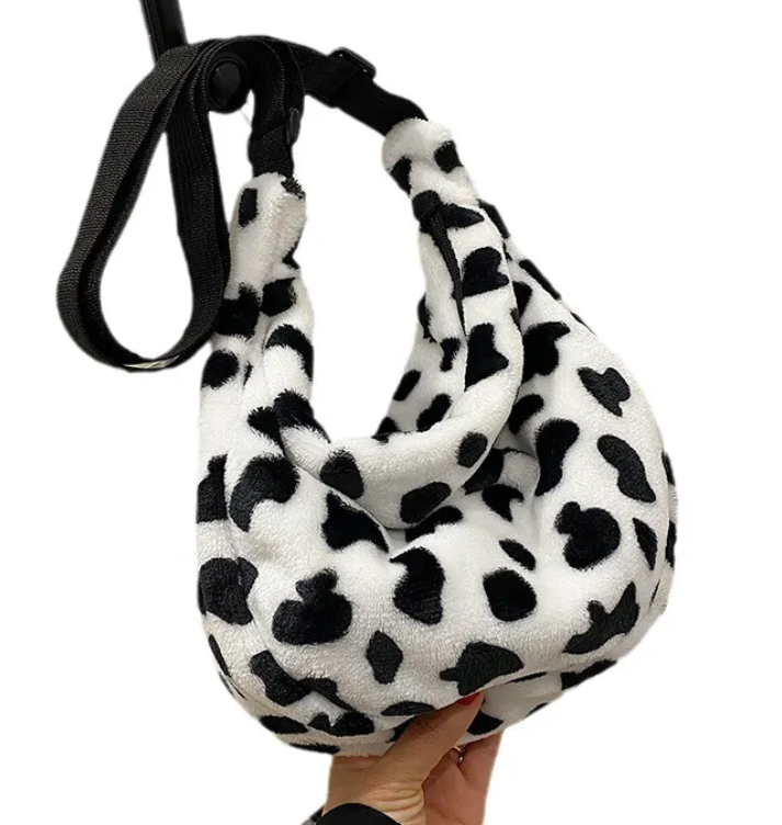 Women's Plush Cow Printed Shoulder Bag