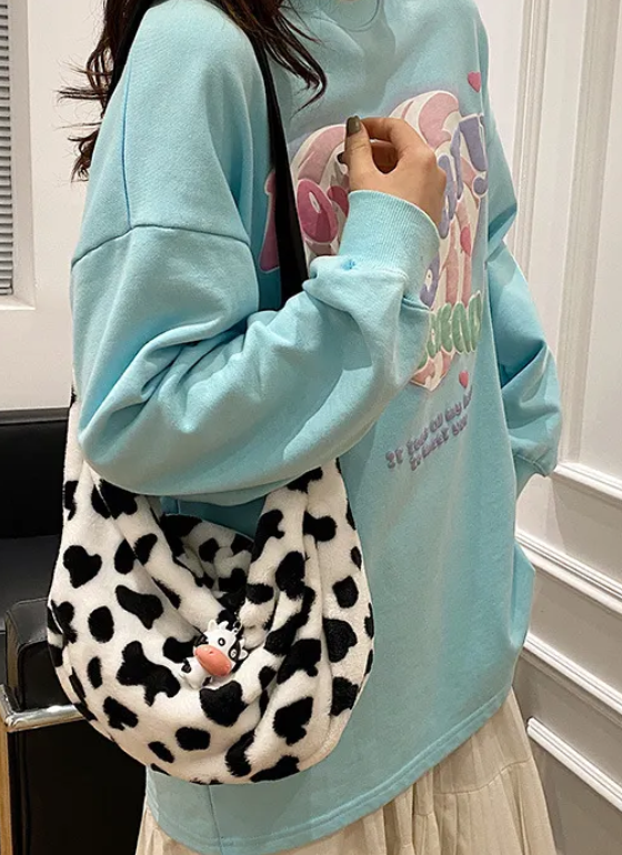 Women's Plush Cow Printed Shoulder Bag