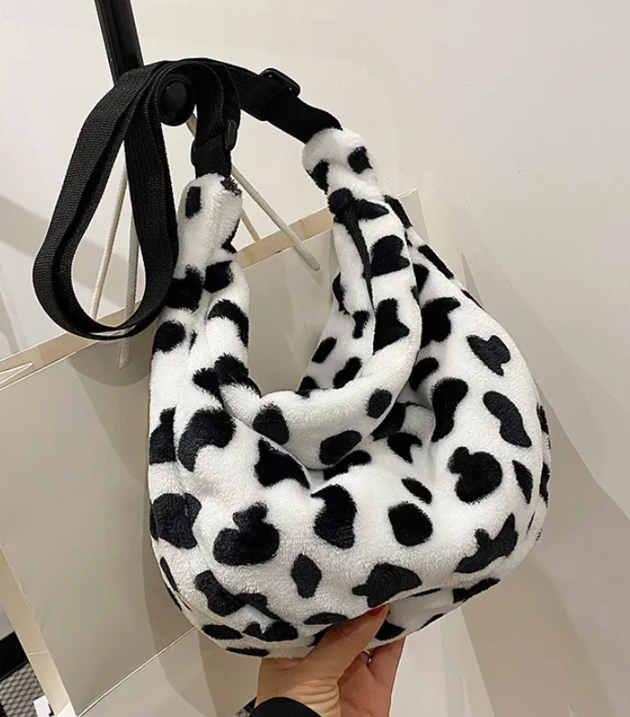 Women's Plush Cow Printed Shoulder Bag