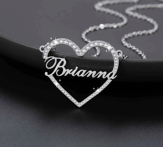 Surrounded Crystal Heart Name Necklace