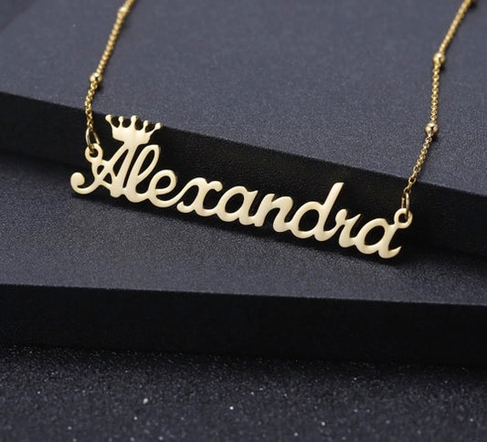 Crown Name Necklace with Satellite Chain