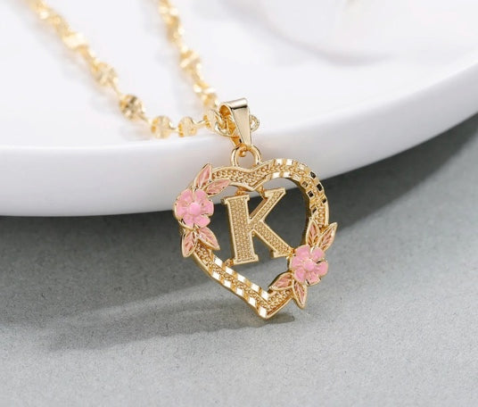 Floral Heart Initial Necklace